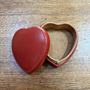 Red Leather Jewelry Presentation Box Heart-Shaped with Lift Off Lid Lined